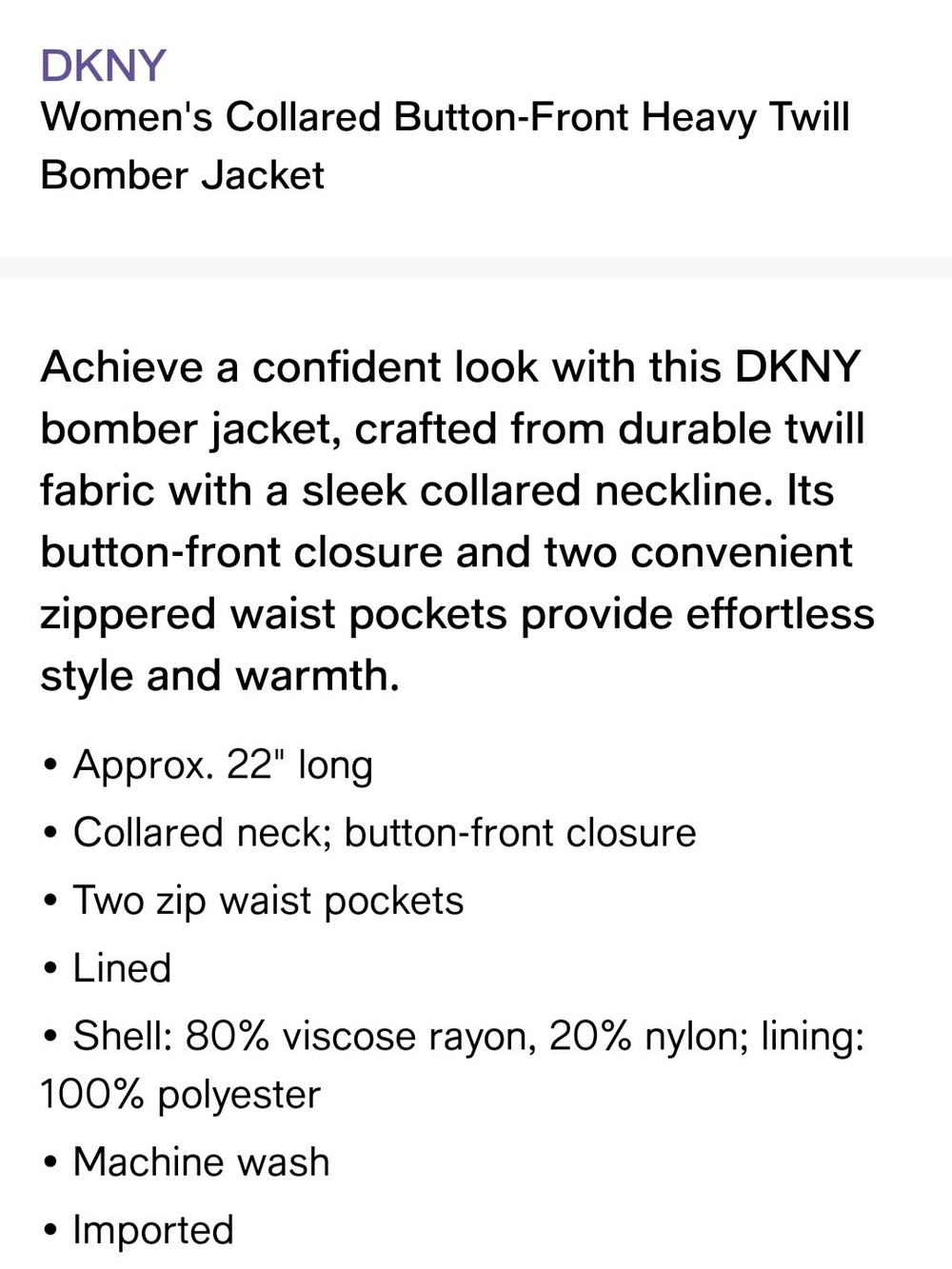 Donna Karan Olive Twill Bomber Jacket with Snap Front - Picture 2 of 6